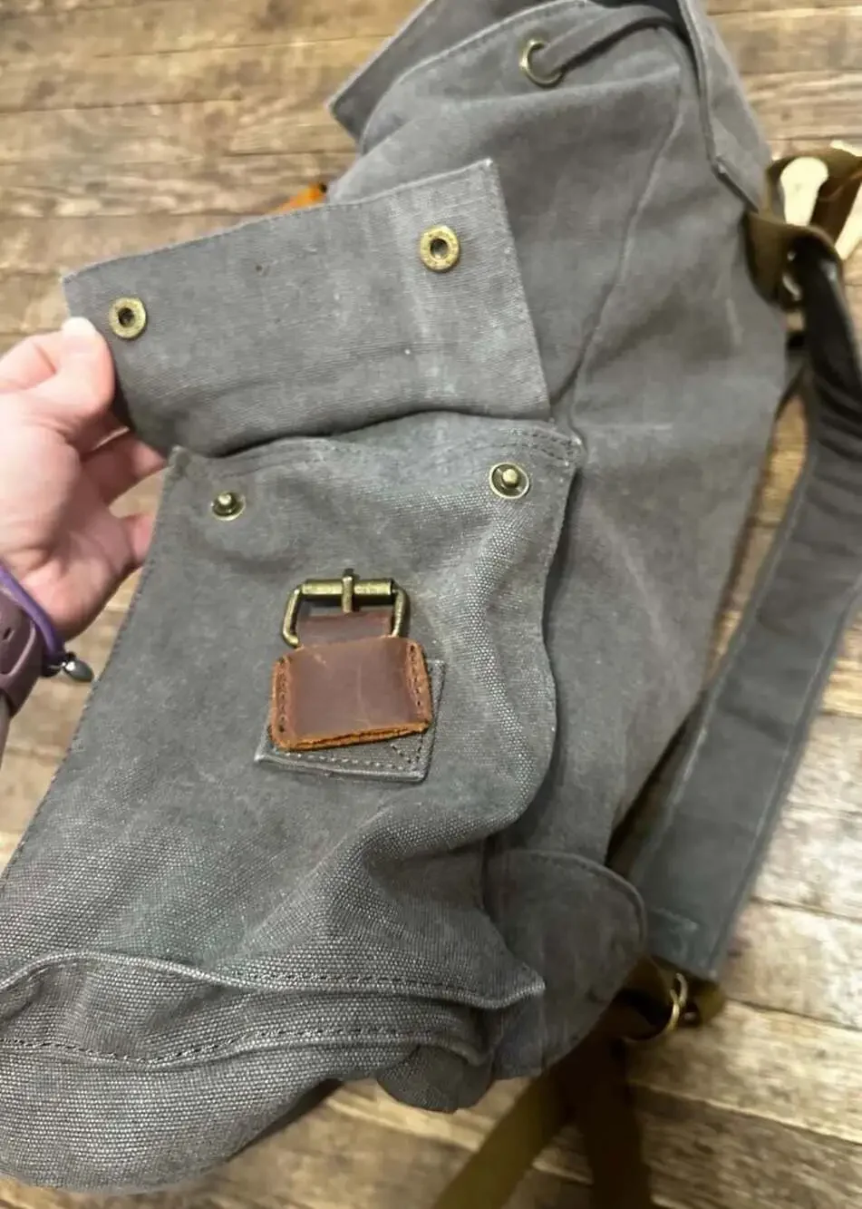 Kattee Vintage Waxed Canvas and Leather Rucksack Backpack Outdoor Travel Work